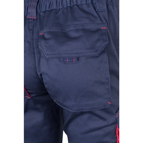 azul marino VL FIDES. Pantalón elástico bicolor multibolsillos (240g/m²), en algodón (46%), EME (38%) y poliéster (16%)