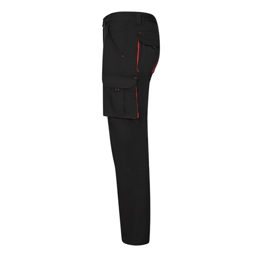 black VL FIDES. Pantalón elástico bicolor multibolsillos (240g/m²), en algodón (46%), EME (38%) y poliéster (16%)