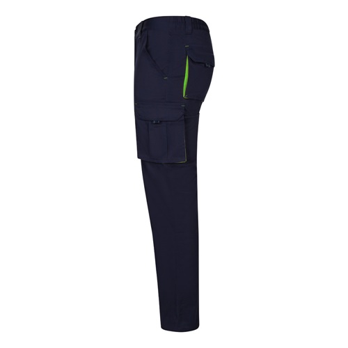 azul marino VL FIDES. Pantalón elástico bicolor multibolsillos (240g/m²), en algodón (46%), EME (38%) y poliéster (16%)