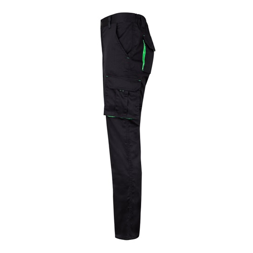 black VL FIDES. Pantalón elástico bicolor multibolsillos (240g/m²), en algodón (46%), EME (38%) y poliéster (16%)