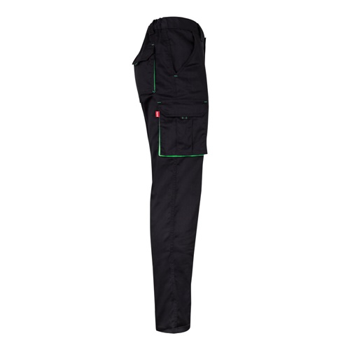 black VL FIDES. Pantalón elástico bicolor multibolsillos (240g/m²), en algodón (46%), EME (38%) y poliéster (16%)