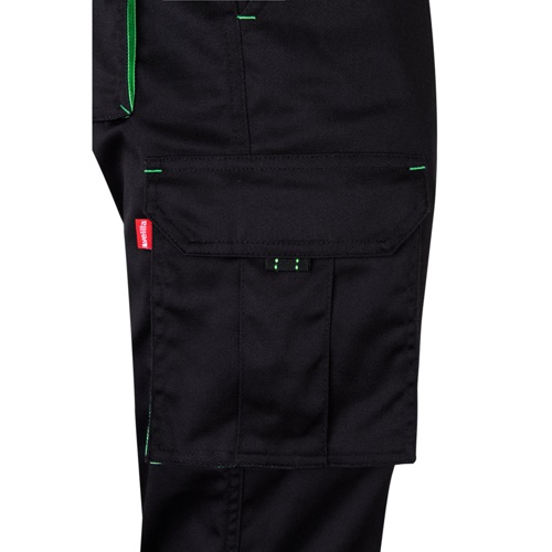 black VL FIDES. Pantalón elástico bicolor multibolsillos (240g/m²), en algodón (46%), EME (38%) y poliéster (16%)