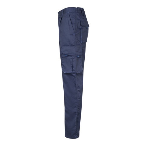 azul marino VL FIDES. Pantalón elástico bicolor multibolsillos (240g/m²), en algodón (46%), EME (38%) y poliéster (16%)