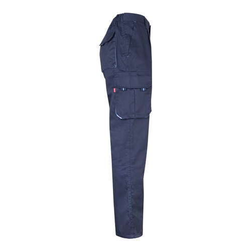 azul marino VL FIDES. Pantalón elástico bicolor multibolsillos (240g/m²), en algodón (46%), EME (38%) y poliéster (16%)