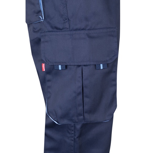 azul marino VL FIDES. Pantalón elástico bicolor multibolsillos (240g/m²), en algodón (46%), EME (38%) y poliéster (16%)
