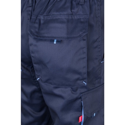 azul marino VL FIDES. Pantalón elástico bicolor multibolsillos (240g/m²), en algodón (46%), EME (38%) y poliéster (16%)