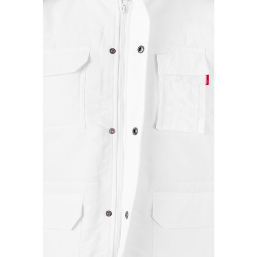 white VL MEFITIS. Chaleco acolchado multibolsillos (220g/m²), en poliéster (100%)
