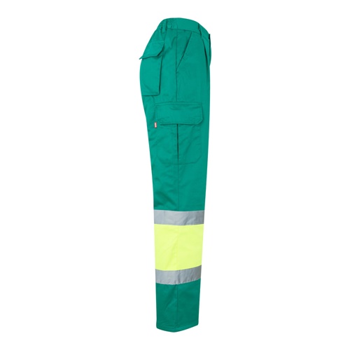green VL ATHENA. Pantalón de sarga bicolor (210 g/m²), forrado, multibolsillos, en algodón (20 %) y poliéster (80 %)