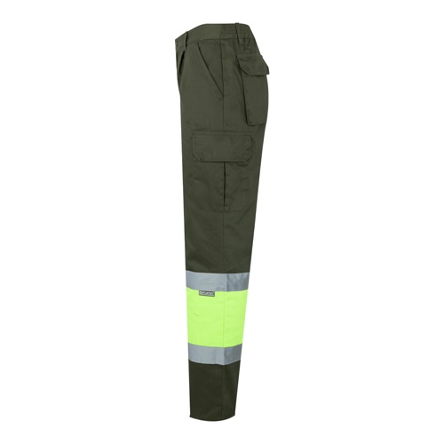 verde militar VL ATHENA. Pantalón de sarga bicolor (210 g/m²), forrado, multibolsillos, en algodón (20 %) y poliéster (80 %)