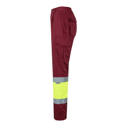 burdeos VL ATHENA. Pantalón de sarga bicolor (210 g/m²), forrado, multibolsillos, en algodón (20 %) y poliéster (80 %)