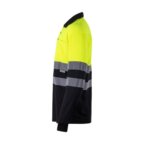 black VL VULCAN. Polo bicolor ojo de pájaro (160g/m²) con manga larga, en poliéster (100%)