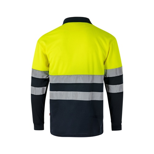 azul marino VL VULCAN. Polo bicolor ojo de pájaro (160g/m²) con manga larga, en poliéster (100%)