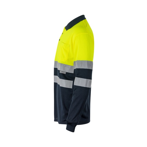 azul marino VL VULCAN. Polo bicolor ojo de pájaro (160g/m²) con manga larga, en poliéster (100%)