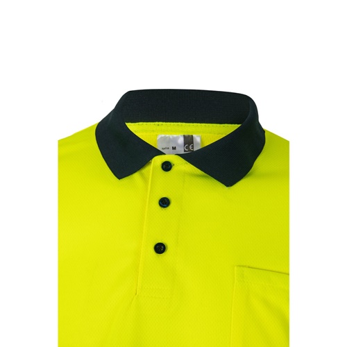 azul marino VL VULCAN. Polo bicolor ojo de pájaro (160g/m²) con manga larga, en poliéster (100%)