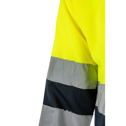 azul marino VL VULCAN. Polo bicolor ojo de pájaro (160g/m²) con manga larga, en poliéster (100%)