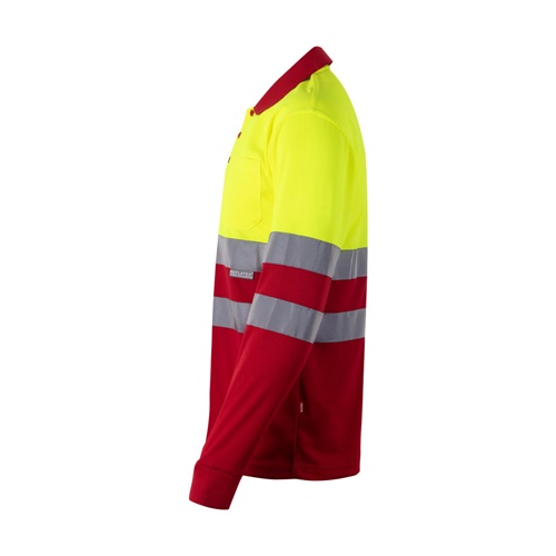 red VL VULCAN. Polo bicolor ojo de pájaro (160g/m²) con manga larga, en poliéster (100%)