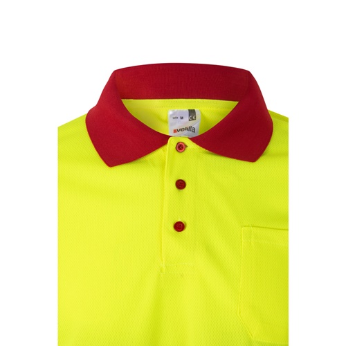 red VL VULCAN. Polo bicolor ojo de pájaro (160g/m²) con manga larga, en poliéster (100%)