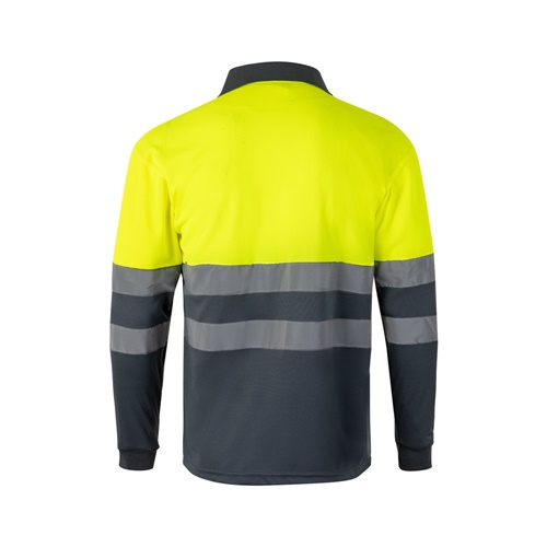 gris VL VULCAN. Polo bicolor ojo de pájaro (160g/m²) con manga larga, en poliéster (100%)