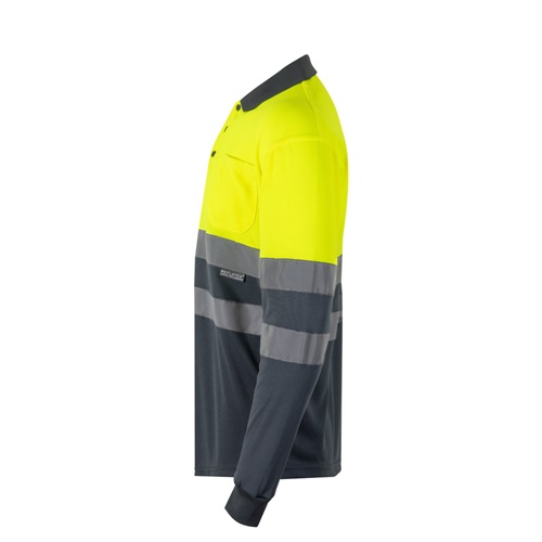 gray VL VULCAN. Polo bicolor ojo de pájaro (160g/m²) con manga larga, en poliéster (100%)