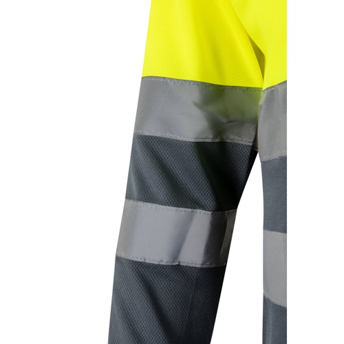 gray VL VULCAN. Polo bicolor ojo de pájaro (160g/m²) con manga larga, en poliéster (100%)