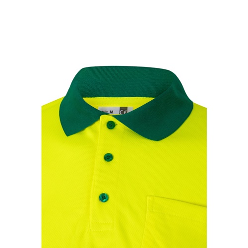 green VL VULCAN. Polo bicolor ojo de pájaro (160g/m²) con manga larga, en poliéster (100%)