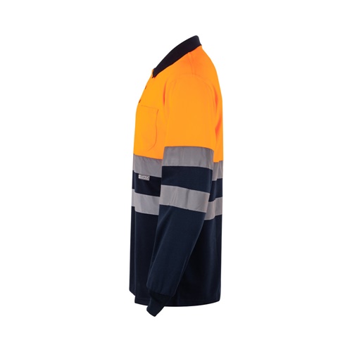 azul marino VL VULCAN. Polo bicolor ojo de pájaro (160g/m²) con manga larga, en poliéster (100%)