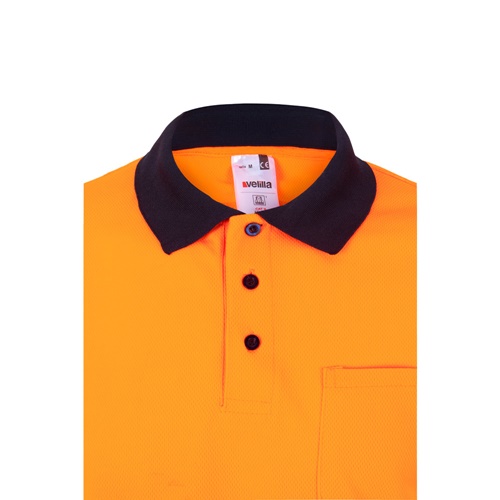 azul marino VL VULCAN. Polo bicolor ojo de pájaro (160g/m²) con manga larga, en poliéster (100%)