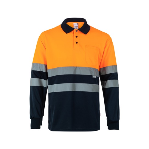 azul marino VL VULCAN. Polo bicolor ojo de pájaro (160g/m²) con manga larga, en poliéster (100%)