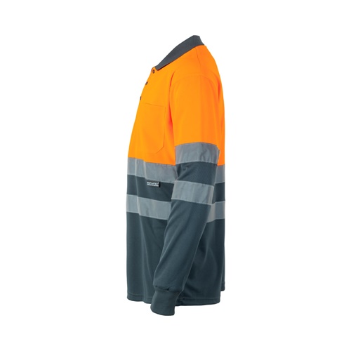 gray VL VULCAN. Polo bicolor ojo de pájaro (160g/m²) con manga larga, en poliéster (100%)