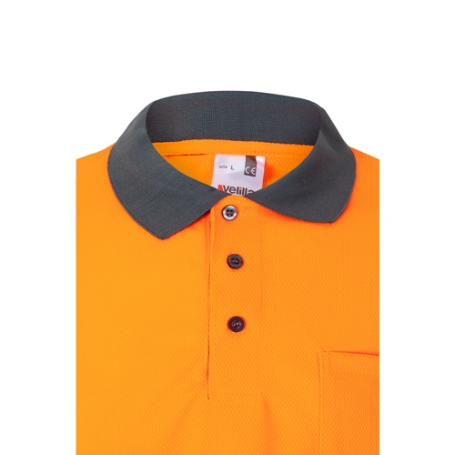 gray VL VULCAN. Polo bicolor ojo de pájaro (160g/m²) con manga larga, en poliéster (100%)