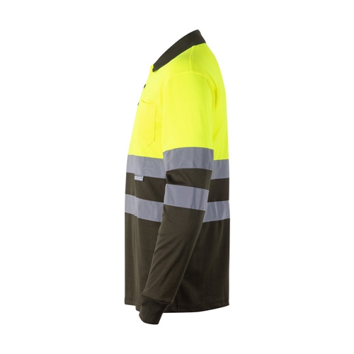 verde militar VL VULCAN. Polo bicolor ojo de pájaro (160g/m²) con manga larga, en poliéster (100%)