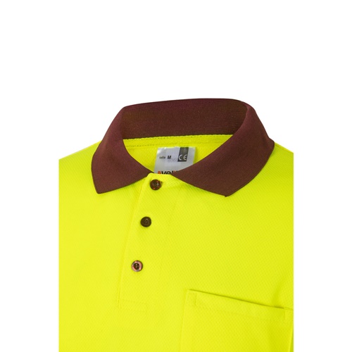 burdeos VL VULCAN. Polo bicolor ojo de pájaro (160g/m²) con manga larga, en poliéster (100%)