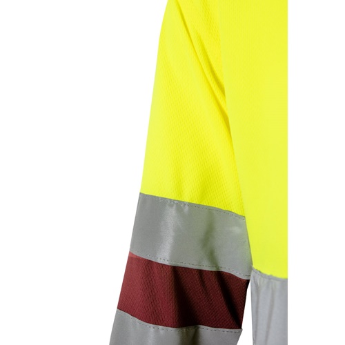 burdeos VL VULCAN. Polo bicolor ojo de pájaro (160g/m²) con manga larga, en poliéster (100%)