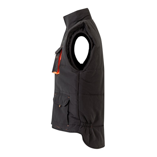 black VL NERGAL. Chaleco acolchado, bicolor, multibolsillos (120g/m²), en poliéster (100%)