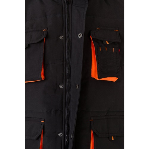 black VL NERGAL. Chaleco acolchado, bicolor, multibolsillos (120g/m²), en poliéster (100%)