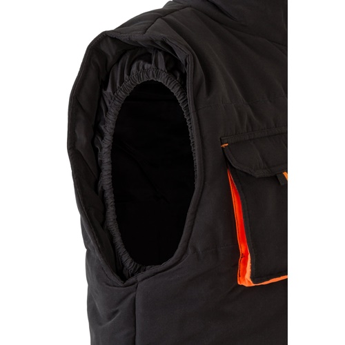 black VL NERGAL. Chaleco acolchado, bicolor, multibolsillos (120g/m²), en poliéster (100%)