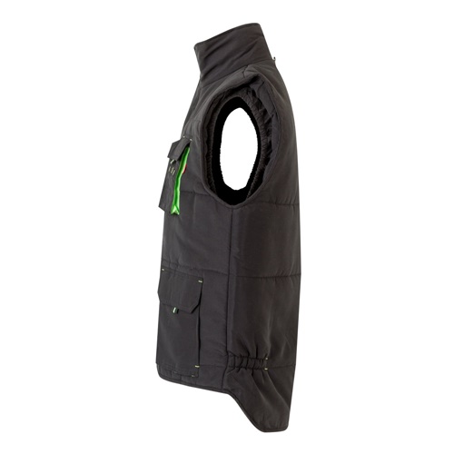 black VL NERGAL. Chaleco acolchado, bicolor, multibolsillos (120g/m²), en poliéster (100%)