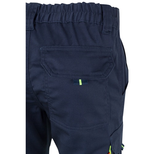 azul marino VL ZEUS. Pantalón elástico multibolsillos bicolor (240 g/m²), en algodón (46 %), EME (38 %) y poliéster (16 %)
