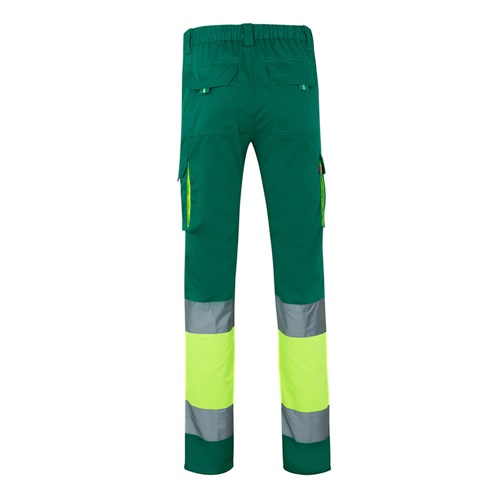 verde VL ZEUS. Pantalón elástico multibolsillos bicolor (240 g/m²), en algodón (46 %), EME (38 %) y poliéster (16 %)