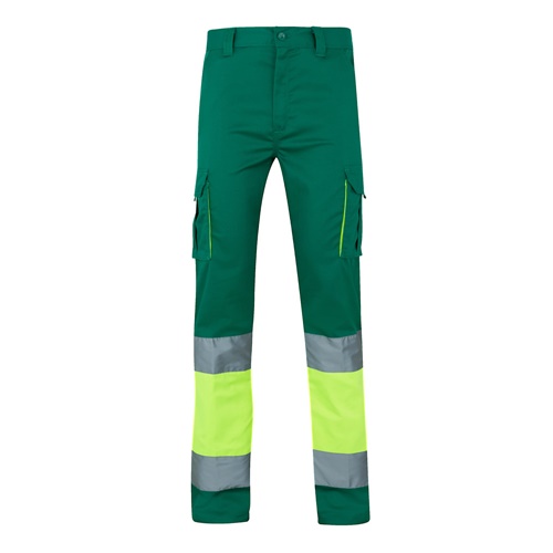 verde VL ZEUS. Pantalón elástico multibolsillos bicolor (240 g/m²), en algodón (46 %), EME (38 %) y poliéster (16 %)