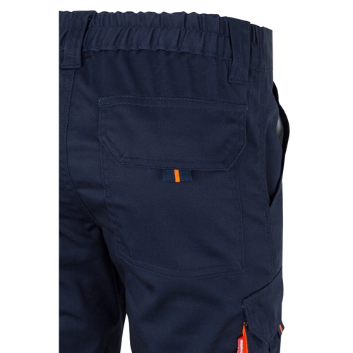 azul marino VL ZEUS. Pantalón elástico multibolsillos bicolor (240 g/m²), en algodón (46 %), EME (38 %) y poliéster (16 %)