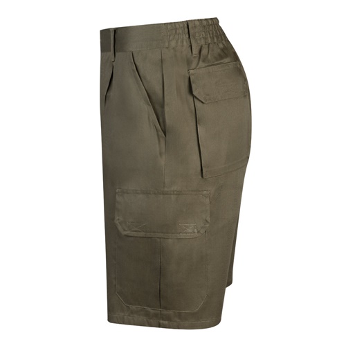 verde militar VL CHIONE. Bermudas en sarga multibolsillos (200g/m²), en algodón (35%) y poliéster (65%)