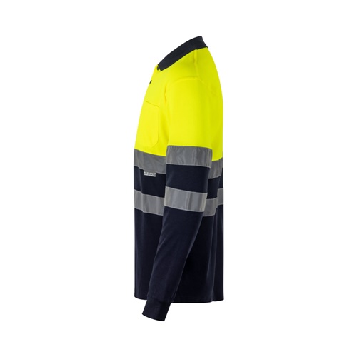 azul marino VL PLUTO. Polo de piqué bicolor (150g/m²) con manga larga, en algodón (55%) y poliéster (45%)