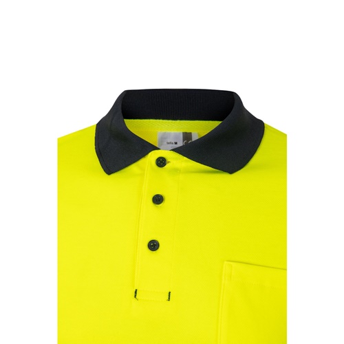 azul marino VL PLUTO. Polo de piqué bicolor (150g/m²) con manga larga, en algodón (55%) y poliéster (45%)