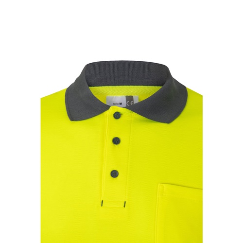 gray VL PLUTO. Polo de piqué bicolor (150g/m²) con manga larga, en algodón (55%) y poliéster (45%)