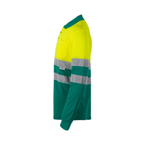 green VL PLUTO. Polo de piqué bicolor (150g/m²) con manga larga, en algodón (55%) y poliéster (45%)