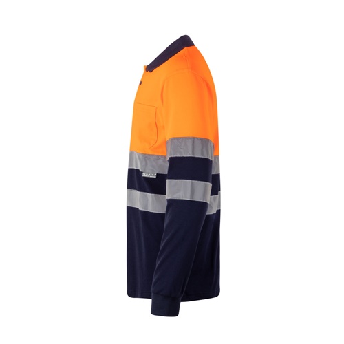 azul marino VL PLUTO. Polo de piqué bicolor (150g/m²) con manga larga, en algodón (55%) y poliéster (45%)