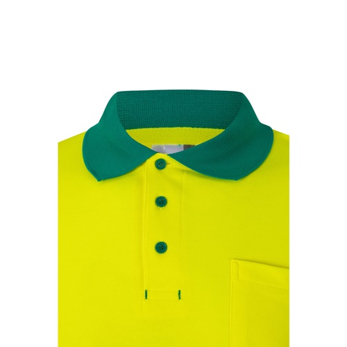green VL PLUTO LARGE. Polo de piqué bicolor (150g/m²) con manga larga, en algodón (55%) y poliéster (45%)