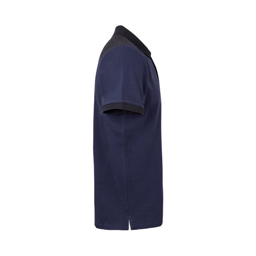 blue VL VELES. Polo de piqué elástico bicolor (200g/m²) con manga corta, en poliéster (96%) y elastano (4%)