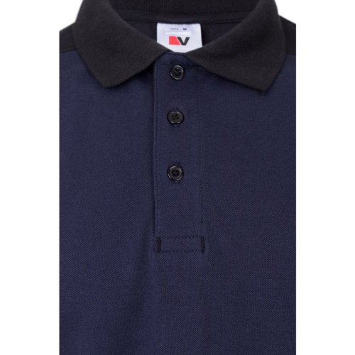blue VL VELES. Polo de piqué elástico bicolor (200g/m²) con manga corta, en poliéster (96%) y elastano (4%)